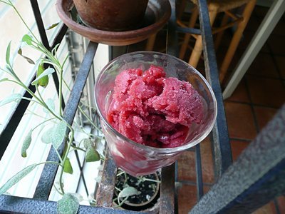 red wine and strawberry sorbet